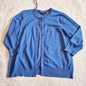 Ellen Tracy women's size XL medium blue button up 3/4 sleeve cardigan NEW defect